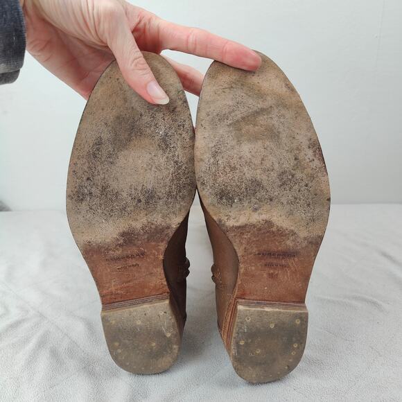 Burberry‎ Quilted Leather Riding Boots Womens 38 8 Tan Brown Preppy Western - Picture 8 of 10